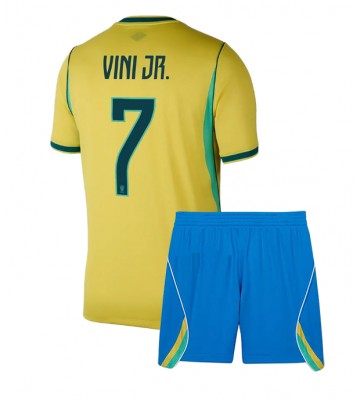 Brasilien Vinicius Junior #7 Replika Hemmatröja Barn VM 2026 Kortärmad (+ Korta byxor)